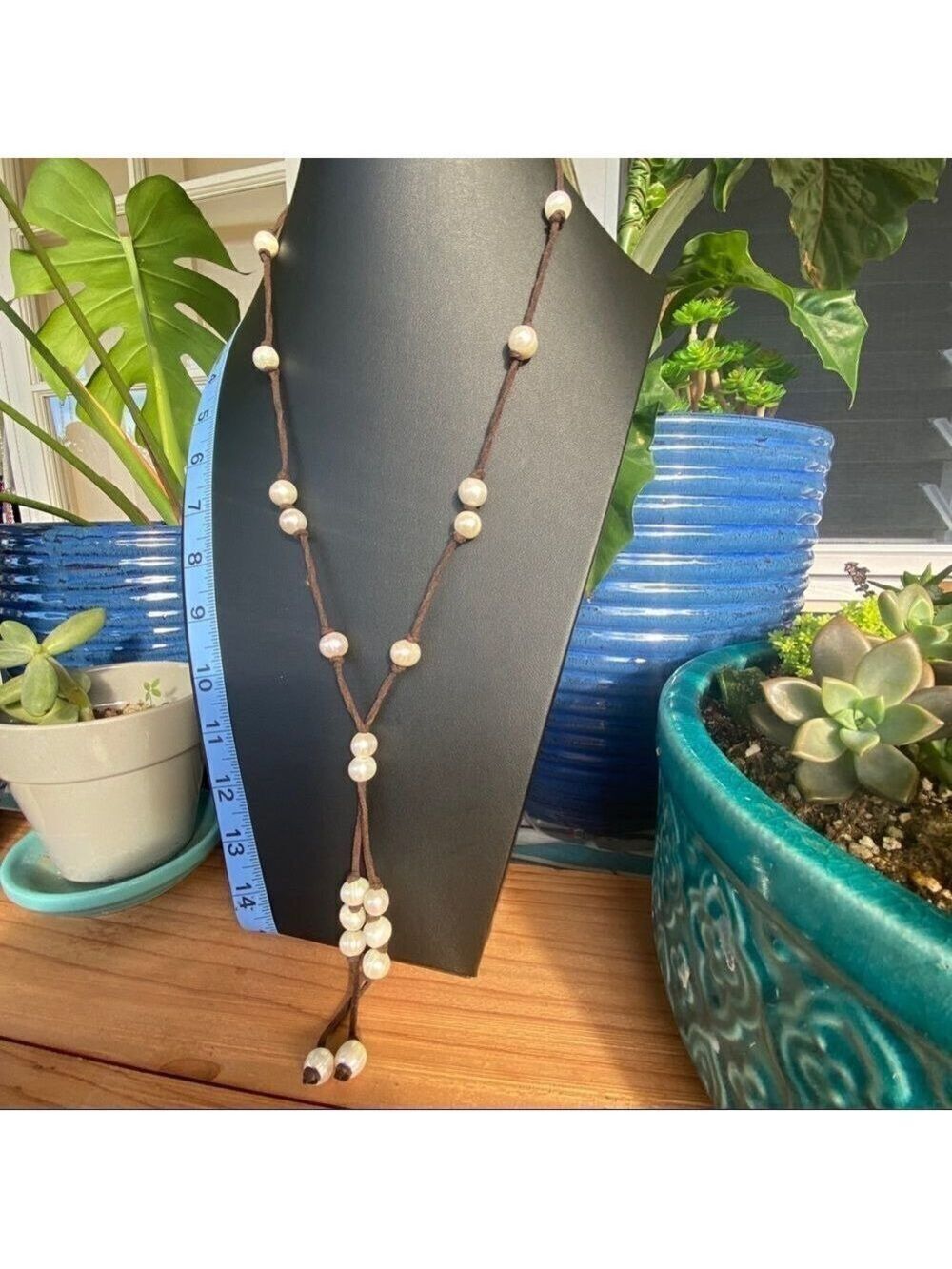 Vantel Pearl Co. Knotty Necklace Leather Pearl